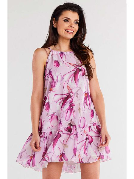 Awama Sukienka w kolorze różowym ze wzorem rozmiar: L/XL. Różowe sukienki damskie Awama, l, bez wzorów, bez kołnierzyka, bez ramiączek, mini. Za 123.53 zł.