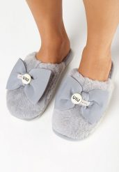 Szare Kapcie z Futerka z Szeroką Kokardką Mulleris. Szare kapcie damskie Born2be. Za 29.99 zł.