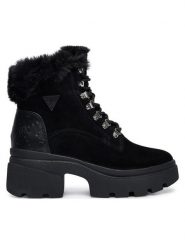 Guess Trzewiki FLFYRL SUE10 Czarny. Czarne botki damskie Guess, ze skóry, bez obcasa, na słupku, bez zapięcia. Za 573.00 zł.