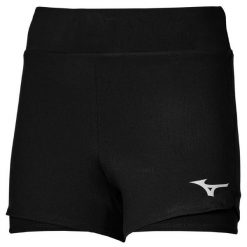 Spodenki tenisowe damskie Mizuno Flex Short. Czarne szorty damskie Mizuno, bez wzorów, z elastanu, eleganckie. Za 79.99 zł.
