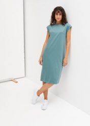 Sukienka shirtowa z bawełny organicznej. Zielone sukienki damskie bonprix, bez wzorów, z bawełny, bez kołnierzyka, bez ramiączek. Za 74.99 zł.
