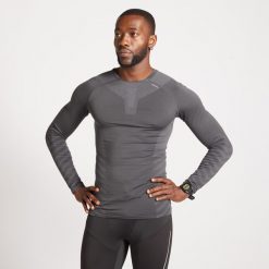 Koszulka do biegania z długim rękawem męska Kiprun Run 500 slim. Szare t-shirty sportowe męskie KIPRUN, m, z elastanu, bez ramiączek, do biegania. Za 99.99 zł.