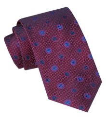 Męski Krawat - Alties - Czerwony w Niebieskie Groszki. Czerwone krawaty i muchy męskie Alties, bez wzorów, z tkaniny, eleganckie. Za 49.00 zł.