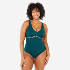 Strój jednoczęściowy do aquafitness damski Nabaiji 100 Rosy Ara. Czarne stroje jednoczęściowe damskie NABAIJI, bez wzorów. Za 139.99 zł.
