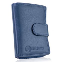Portfel skórzany BETLEWSKI niebieski BPD-SS-19 BLUE. Niebieskie portfele damskie Betlewski, bez wzorów, ze skóry. Za 139.99 zł.