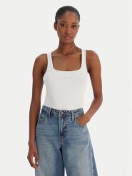 Calvin Klein Jeans Top Monologo Scoop Nk Rib LV047A804G Biały Slim Fit. Białe topy damskie Calvin Klein Jeans, m, bez wzorów, z bawełny, bez ramiączek. Za 129.99 zł.