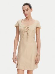 Guess Sukienka letnia W5GK41 WH5L2 Beżowy Regular Fit. Brązowe sukienki damskie Guess, na lato, l, z aplikacjami, z lyocellu, bez kołnierzyka, bez ramiączek. Za 499.99 zł.