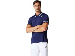 Koszulka sportowa męska Asics Court Polo Shirt. Niebieskie koszulki polo męskie Asics, m, bez wzorów, z materiału, bez ramiączek. Za 199.90 zł.