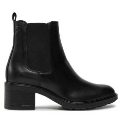 Botki Tamaris. Czarne botki damskie Tamaris, bez obcasa, na słupku, bez zapięcia. Za 469.99 zł.
