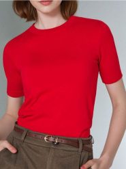 Sweter z krótkim rękawem - czerwony. Czerwone swetry klasyczne damskie Sinsay, l, bez kołnierzyka. Za 29.99 zł.