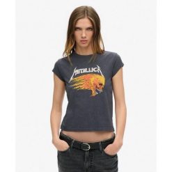 Koszulka Metallica Cap z krótkim rękawem od SUPERDRY. Czarne bluzki sportowe damskie Superdry., bez kołnierzyka, bez ramiączek. W wyprzedaży za 156.45 zł.