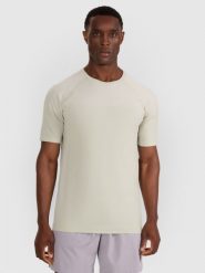 4F Koszulka treningowa bezszwowa męska - turkusowa L/XL. Niebieskie t-shirty sportowe męskie 4f, l, z materiału, bez ramiączek, na fitness i siłownię. Za 129.99 zł.