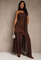 Brązowa Wieczorowa Sukienka Bandeau z Dodatkowym Szalem Meridvia. Brązowe sukienki damskie Renee, na imprezę, m, bez wzorów, wizytowe, bez kołnierzyka, bez ramiączek, maxi. Za 149.99 zł.