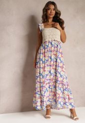 Niebieska Maxi Wiskozowa Sukienka Maxi w Kwiaty z Kwadratowym Dekoltem Alten. Niebieskie sukienki damskie Renee, m, bez wzorów, z tkaniny, bez kołnierzyka, bez ramiączek, maxi. W wyprzedaży za 90.99 zł.