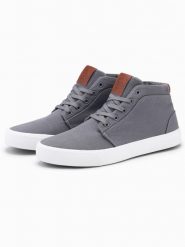 Wysokie męskie buty trampki z bawełnianego płótna – szare V3 - Rozmiar: 42. Szare trampki i tenisówki męskie Ombre Clothing, bez wzorów, z bawełny, przed kolano, bez zapięcia. W wyprzedaży za 109.99 zł.
