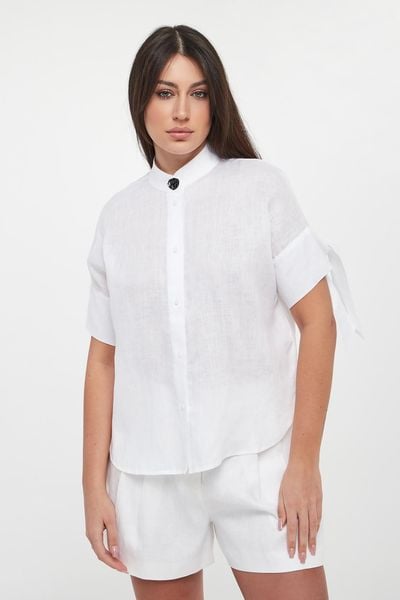 Koszula damska lniana ARMANI EXCHANGE. Koszule damskie Armani Exchange, s, bez wzorów, bez kołnierzyka, bez ramiączek. Za 699.00 zł.