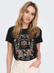 ONLY Koszulka w kolorze czarnym rozmiar: XS. Czarne bluzki damskie Only, xs, bez wzorów, z bawełny, bez kołnierzyka, bez ramiączek. Za 45.95 zł.