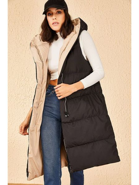 Bianco Lucci Dwustronna kamizelka pikowana w kolorze czarno-beżowym rozmiar: 38. Brązowe kamizelki damskie Bianco Lucci. Za 117.45 zł.