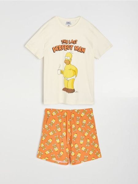 Bawełniana piżama dwuczęściowa The Simpson - wielobarwny. Piżamy męskie Sinsay, l, bez wzorów, z bawełny, bez ramiączek. Za 45.99 zł.