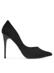 DeeZee Szpilki DZ0031 Czarny. Czarne szpilki DeeZee, bez wzorów, z materiału, bez obcasa. Za 129.99 zł.