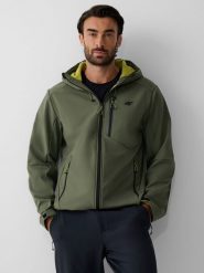 4F Kurtka softshell wiatroodporna membrana 8000 męska - khaki L. Brązowe kurtki outdoor męskie 4f, l, bez wzorów, z materiału, bez kaptura. Za 399.99 zł.