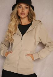 Ciemnobeżowa Casualowa Bluza z Dodatkiem Bawełny Zapinana na Suwak z Kapturem Arkatia. Brązowe bluzy z kapturem damskie Renee, xl, z bawełny. Za 69.99 zł.