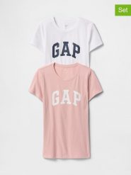 GAP Koszulki (2 szt.) w kolorze jasnoróżowym i białym rozmiar: L. Białe t-shirty damskie GAP, l, bez wzorów, z bawełny, bez kołnierzyka. Za 131.74 zł.
