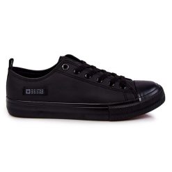 Męskie Niskie Skórzane Trampki Big Star KK174009 Czarne. Czarne trampki i tenisówki męskie bez wzorów, z gumy, bez zapięcia. Za 207.99 zł.