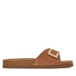 Klapki Lasocki. Brązowe klapki damskie Lasocki, bez wzorów, bez obcasa. Za 119.99 zł.