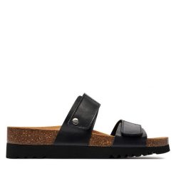Klapki Scholl. Czarne klapki damskie Scholl, bez wzorów, bez obcasa. Za 249.99 zł.