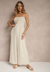 Beżowy Kombinezon Bandeau z Szeroką Nogawką Zdobiony Frędzlami Dovaira. Brązowe kombinezony damskie Renee, na lato, l, z aplikacjami, boho, bez kołnierzyka, bez ramiączek. Za 49.99 zł.