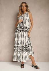 Czarna Rozkloszowana Sukienka z Wiskozy Wiązana pod Szyją w Print Paisley Nreadia. Czarne sukienki damskie Renee, m, bez wzorów, z materiału, bez kołnierzyka, bez ramiączek, maxi, rozkloszowane. W wyprzedaży za 118.99 zł.