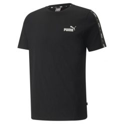 Męska koszulka Essentials+ Tape PUMA Black. Czarne t-shirty sportowe męskie Puma, m, z materiału, bez ramiączek, na fitness i siłownię. Za 135.90 zł.