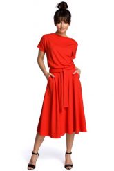 Czerwona Midi Sukienka z Szerokim Dołem. Czerwone sukienki damskie MOE, l, bez wzorów, z bawełny, bez kołnierzyka, bez ramiączek, midi. Za 263.90 zł.