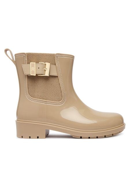 Tommy Hilfiger Kalosze Th Buckle Glossy Ankle Rain Boot FW0FW09543 Beżowy. Brązowe kalosze damskie Tommy Hilfiger, bez wzorów, z syntetyku. Za 409.99 zł.