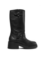 Bronx Botki Ankle 47509-A Czarny. Czarne botki damskie Bronx, ze skóry, bez obcasa, na słupku, bez zapięcia. Za 869.99 zł.