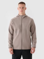 4F Bluza dresowa rozpinana z kapturem męska 4F x Robert Lewandowski - beżowa L. Brązowe bluzy sportowe męskie 4f, z aplikacjami, z bawełny, sportowe, bez kołnierzyka, bez ramiączek. W wyprzedaży za 169.99 zł.