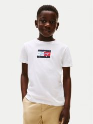 Tommy Hilfiger T-Shirt Script Flag KB0KB09725 Biały Regular Fit. Białe t-shirty chłopięce Tommy Hilfiger, bez wzorów, z bawełny, bez ramiączek. Za 89.99 zł.