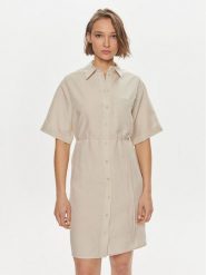 Calvin Klein Sukienka koszulowa K20K206697 Beżowy Relaxed Fit. Brązowe sukienki damskie CALVIN KLEIN, bez wzorów, z lyocellu, bez kołnierzyka, bez ramiączek, koszulowe. Za 459.99 zł.