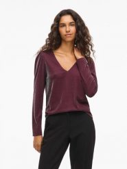 Vila Koszulka "Vieleinas" w kolorze bordowym rozmiar: L. Czerwone t-shirty damskie Vila, l, bez wzorów, bez kołnierzyka. Za 65.54 zł.