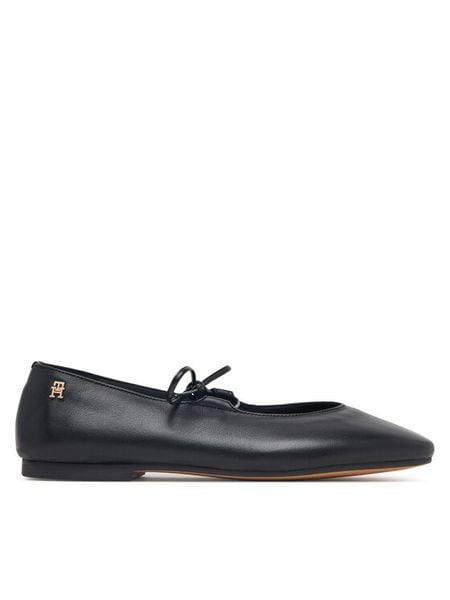 Tommy Hilfiger Baleriny Lace-Up Leather Ballerina FW0FW09542 Czarny. Czarne baleriny damskie Tommy Hilfiger, bez wzorów, ze skóry, bez obcasa. Za 529.99 zł.