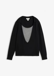 Cienki sweter w optyce warstwowego z mieszanki wiskozy. Czarne swetry klasyczne damskie bonprix, z wiskozy, bez kołnierzyka. Za 109.99 zł.
