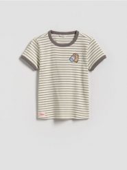 T-shirt w paski Pusheen - wielobarwny. Koszulki dziewczęce Reserved, bez wzorów, z bawełny, bez ramiączek. Za 39.99 zł.