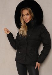 Czarna Kurtka z Pikowaniem Odpinanym Kapturem i Futerkiem z Paskiem Vortinay. Czarne kurtki damskie Renee, l, bez wzorów, z jeansu. Za 229.99 zł.