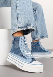 Niebieskie Trampki z Jeansowego Materiału na Platformie Zorilea. Niebieskie trampki i tenisówki damskie Born2be, bez wzorów, z jeansu. Za 109.99 zł.