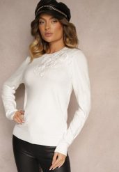 Biały Sweter z Modalem i Wiskozą Ozdobiony Aplikacjami 3D Desalttia. Białe swetry klasyczne damskie Renee, m, z jeansu, bez kołnierzyka. Za 74.99 zł.