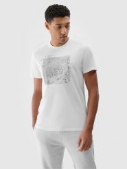 4F T-shirt regular z nadrukiem męski - biały XXL. Białe t-shirty męskie 4f, m, bez wzorów, z bawełny, bez kołnierzyka. W wyprzedaży za 39.99 zł.