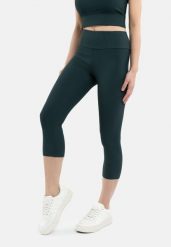 Prążkowane legginsy 3/4 N-PALERMO. Zielone legginsy damskie Volcano, xl, bez wzorów, z materiału. Za 99.99 zł.