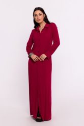 Bordowa Maxi Sukienka Wiskozowa z Guzikami. Czerwone sukienki damskie MOE, l, bez wzorów, z elastanu, bez kołnierzyka, bez ramiączek, maxi. Za 361.90 zł.
