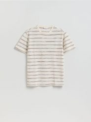 T-shirt comfort w paski - złamana biel. T-shirty męskie Reserved, l, bez wzorów, z bawełny, bez kołnierzyka. Za 79.99 zł.